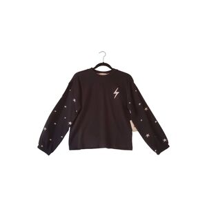 New P.J. Salvage Daily Doodle Stitched Stars Black Sweatshirt Top Size XS NWT‎